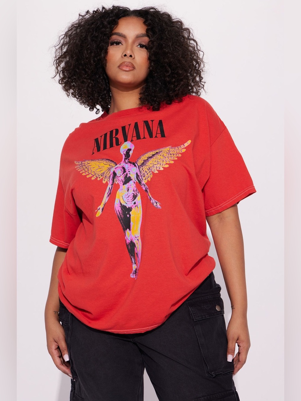 Nirvana in Utero Washed Graphic Tee in Raspberry Red color, NWT size XL